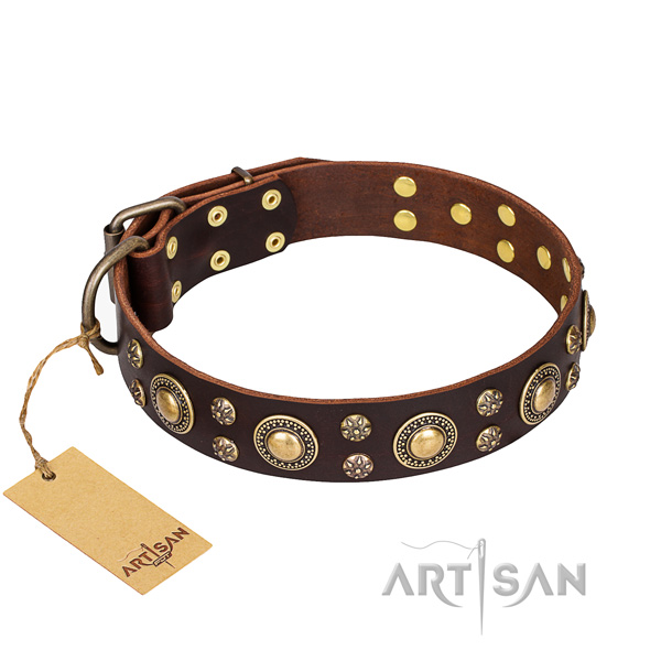 Fashionable natural genuine leather dog collar for daily walking