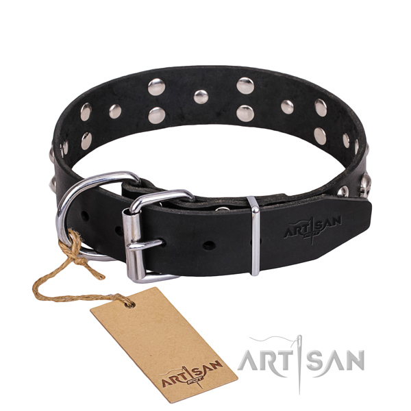 Reliable leather dog collar with sturdy details