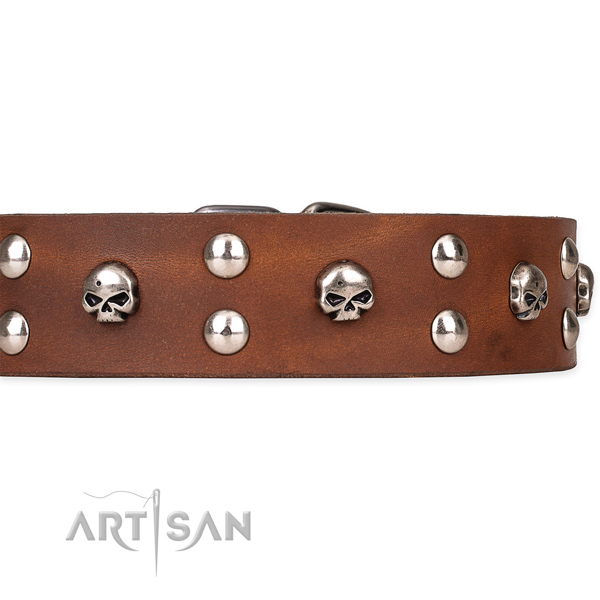 Genuine leather dog collar with smooth exterior