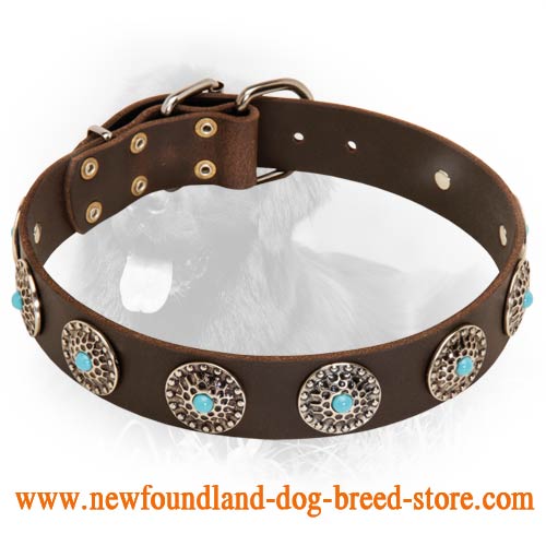 Labrador Luxury Leather Collar With blue Stones