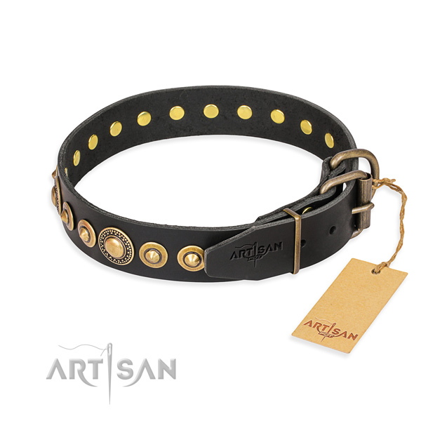 Full grain leather dog collar made of quality material with durable buckle
