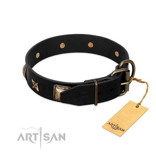 Rust-proof hardware on genuine leather collar for daily walking your canine