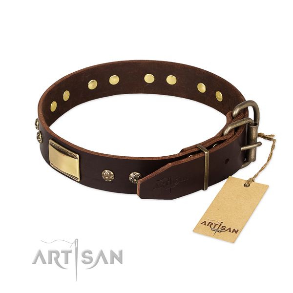 Embellished full grain leather collar for your doggie