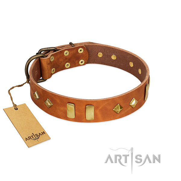 Comfy wearing soft leather dog collar with studs