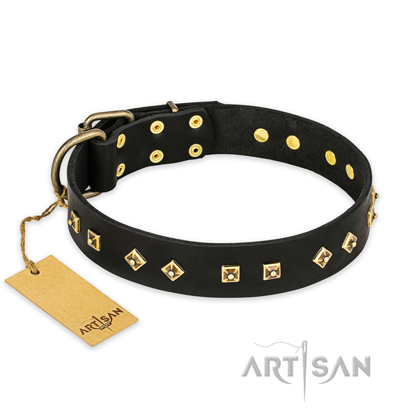 Fashionable leather dog collar with corrosion resistant D-ring