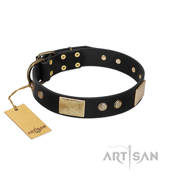 Adjustable genuine leather dog collar for basic training your pet