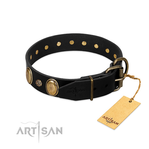 Comfortable wearing top rate full grain natural leather dog collar