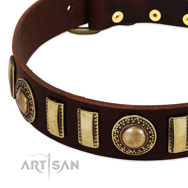 Soft full grain genuine leather dog collar with rust-proof D-ring