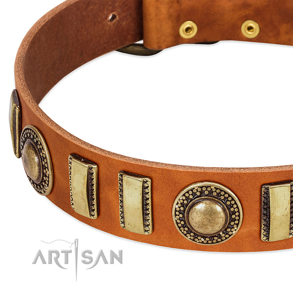High quality full grain genuine leather dog collar with durable hardware