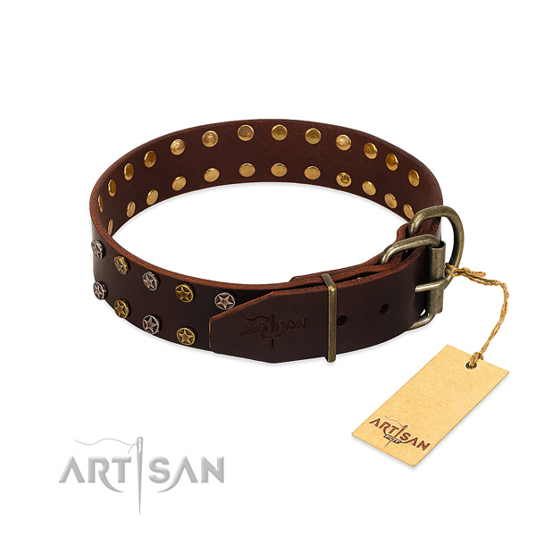 Daily walking full grain genuine leather dog collar with unique decorations