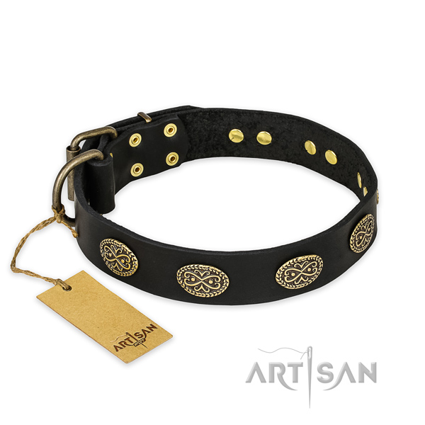 Best quality full grain natural leather dog collar with strong fittings