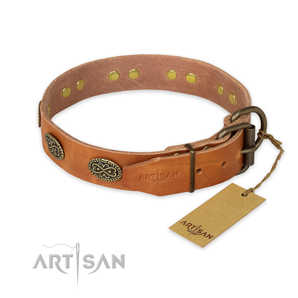 Corrosion proof D-ring on full grain natural leather collar for your beautiful doggie