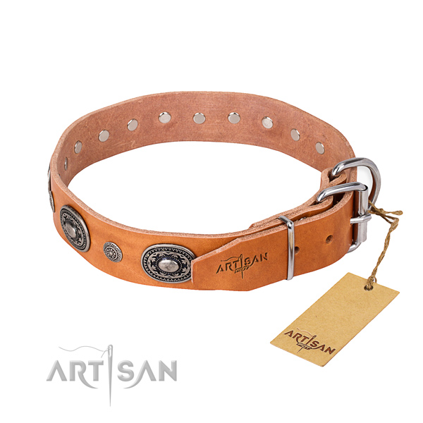 Soft to touch full grain natural leather dog collar handmade for walking