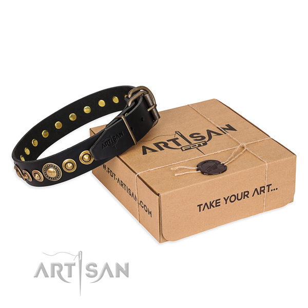 Flexible leather dog collar crafted for easy wearing