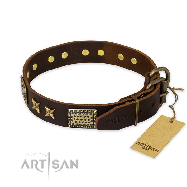 Corrosion resistant hardware on genuine leather collar for your lovely four-legged friend