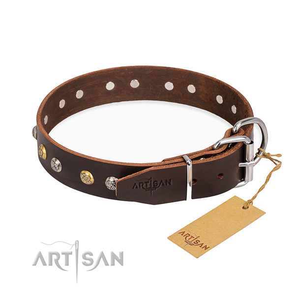 Strong full grain genuine leather dog collar crafted for basic training