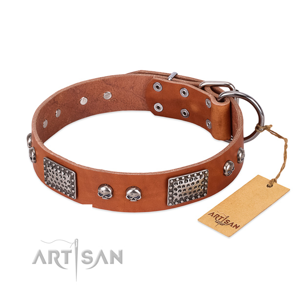 Easy adjustable full grain genuine leather dog collar for basic training your doggie