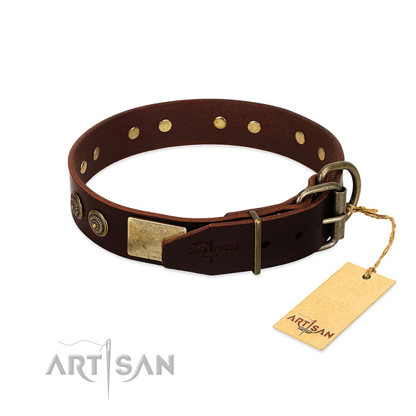 Rust resistant hardware on genuine leather dog collar for your doggie
