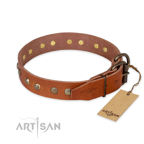 Durable D-ring on full grain genuine leather collar for your beautiful pet