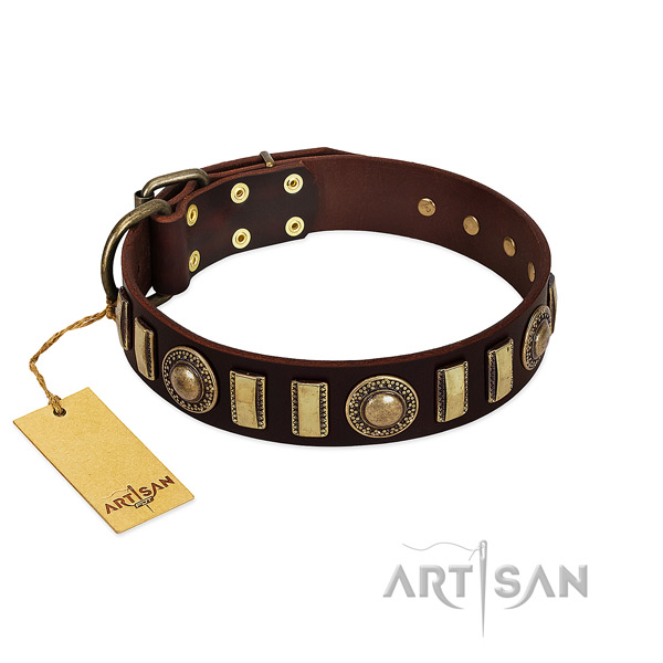 High quality natural leather dog collar with rust resistant hardware