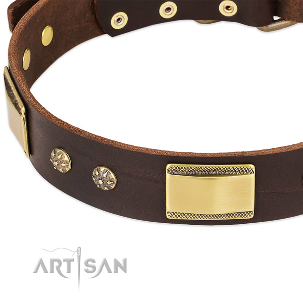 Reliable hardware on genuine leather dog collar for your four-legged friend