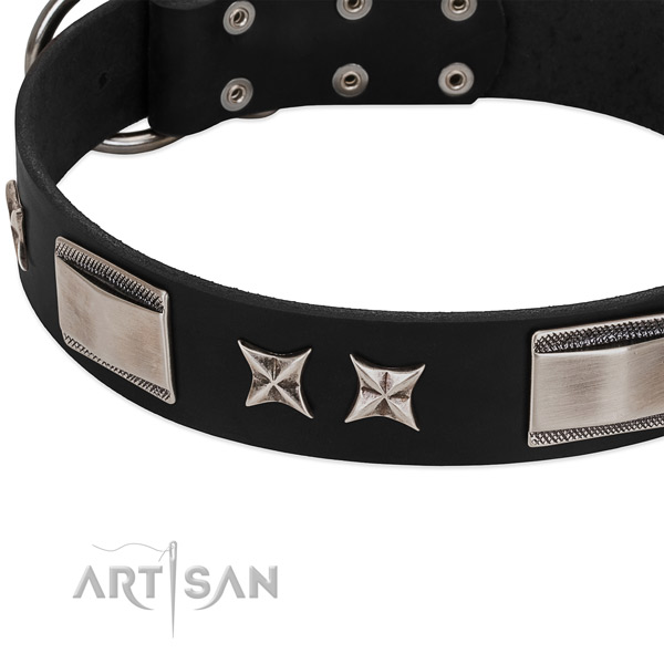 Soft to touch leather dog collar with rust resistant D-ring