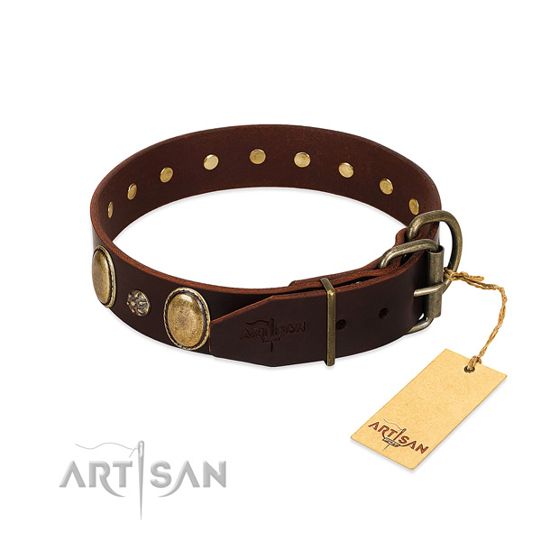 Easy wearing top rate genuine leather dog collar