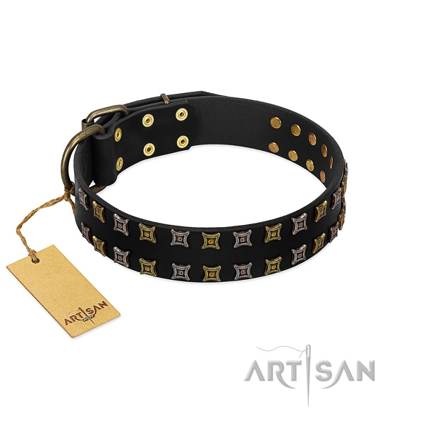 Gentle to touch genuine leather dog collar with decorations for your four-legged friend