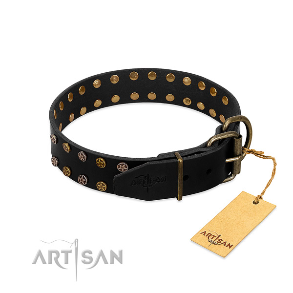 Full grain natural leather collar with significant studs for your pet